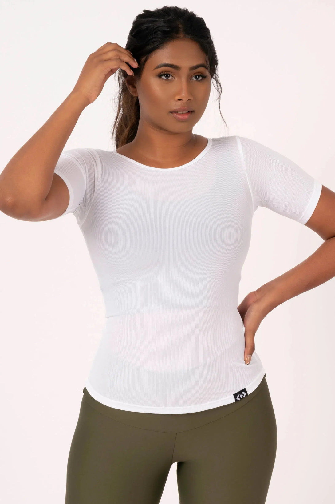 Rib Knit Fitted Tee - White-Activewear-Exoticathletica