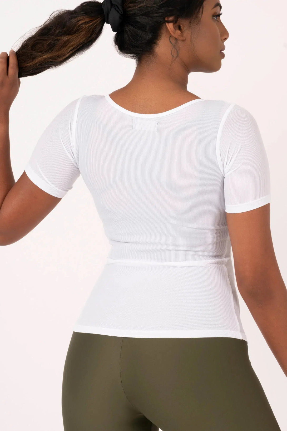 Rib Knit Fitted Tee - White-Activewear-Exoticathletica