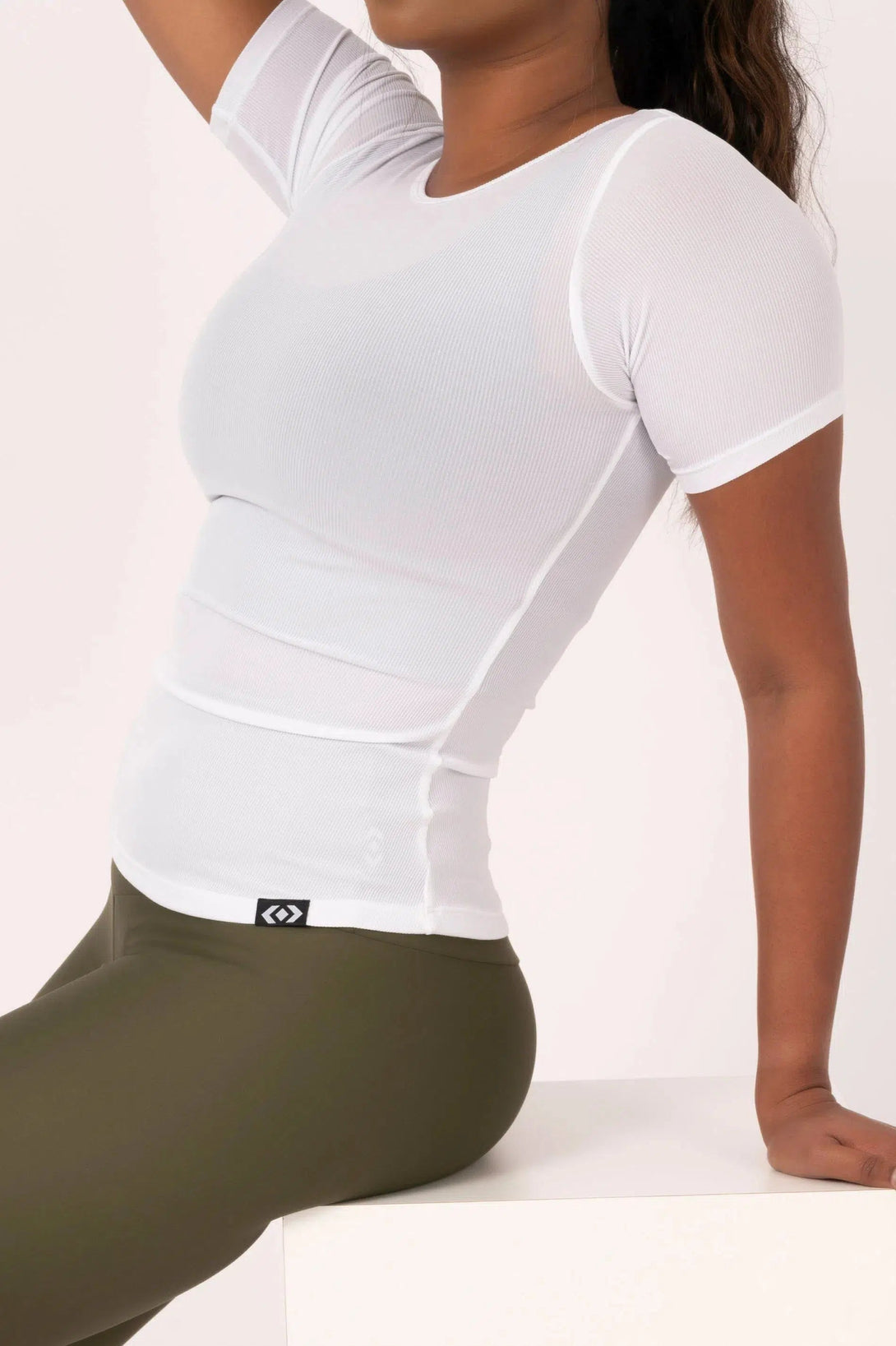 Rib Knit Fitted Tee - White-Activewear-Exoticathletica