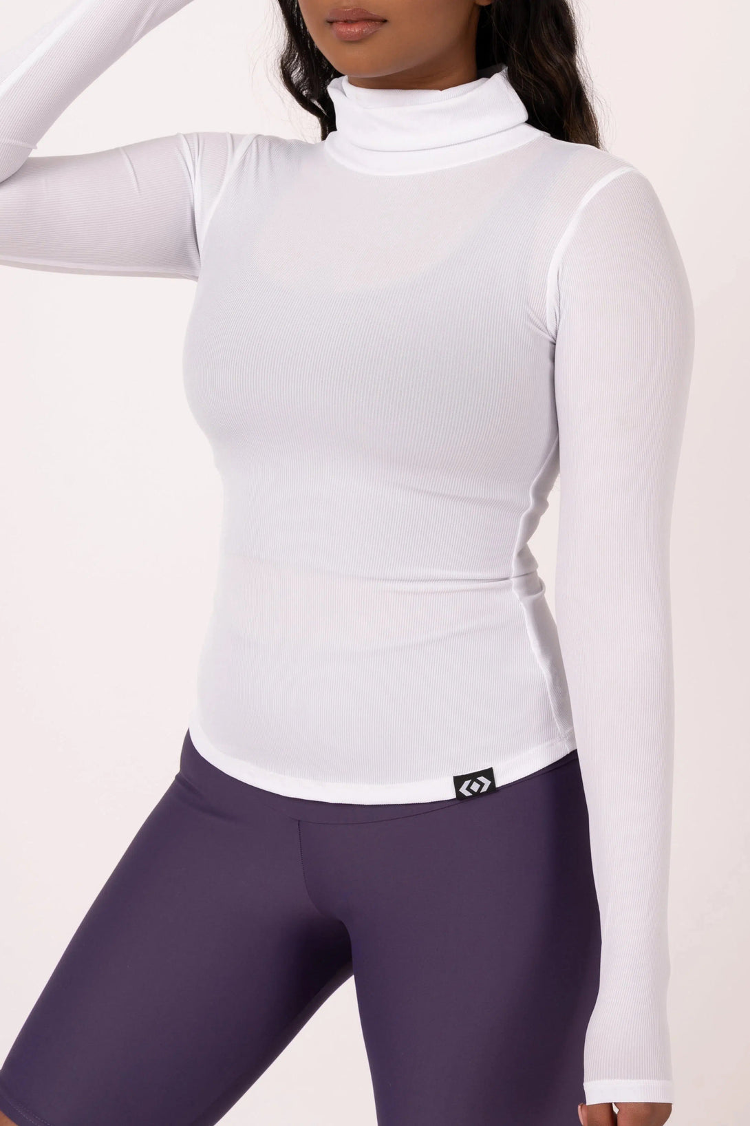 Rib Knit Fitted Turtle Neck W Long Sleeves - White-Activewear-Exoticathletica