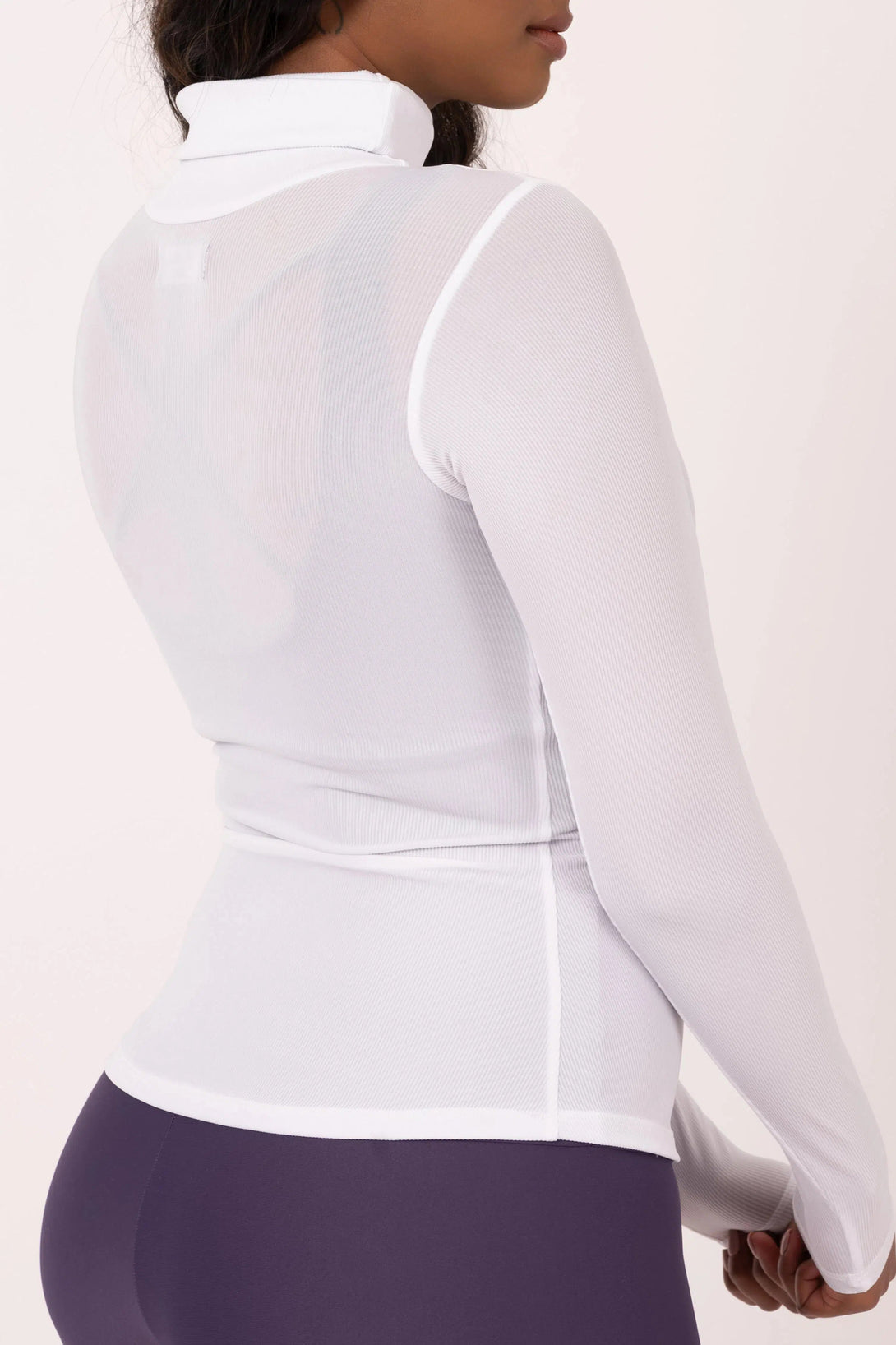 Rib Knit Fitted Turtle Neck W Long Sleeves - White-Activewear-Exoticathletica