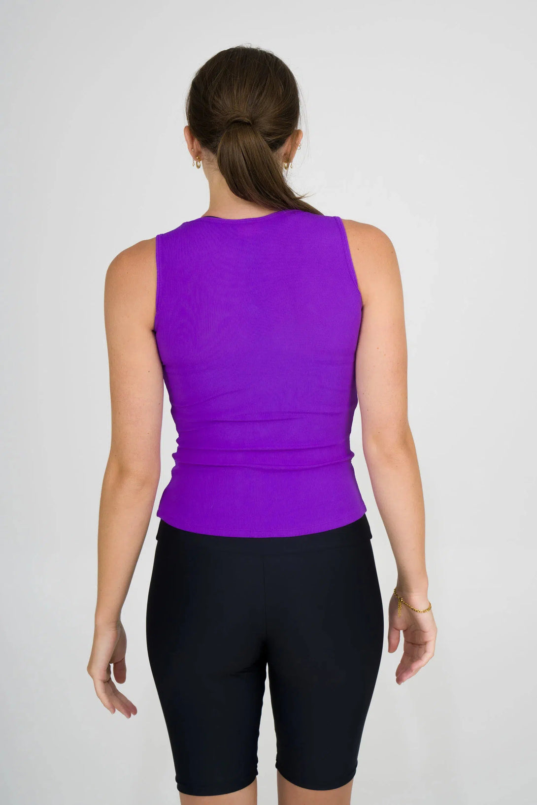 Rib Knit Fitted V Neck Tank - Purple-Activewear-Exoticathletica