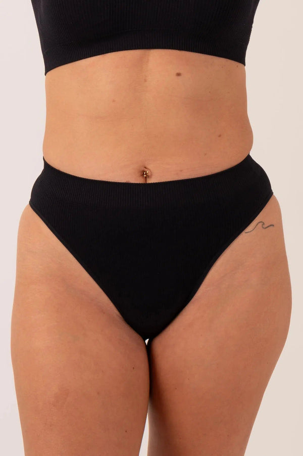 Rib Seam Free High Waist Bikini Briefs - Black-Activewear-Exoticathletica