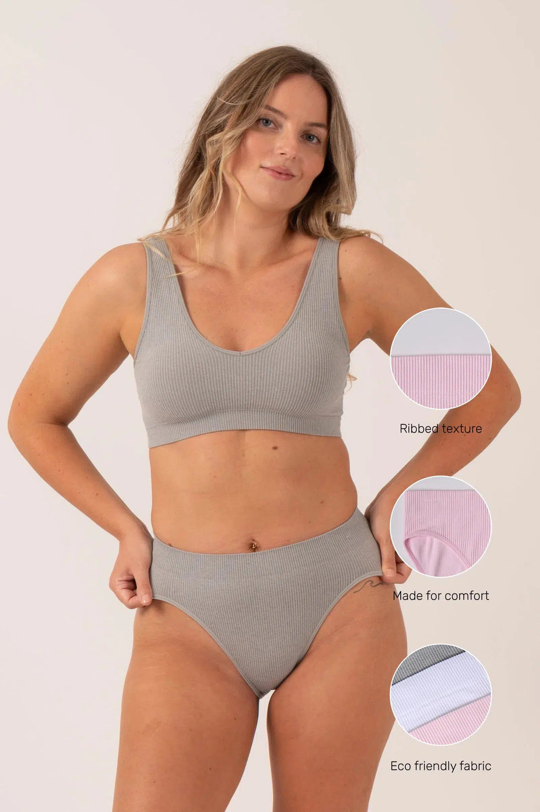 Rib Seam Free High Waist Bikini Briefs - Grey-Activewear-Exoticathletica