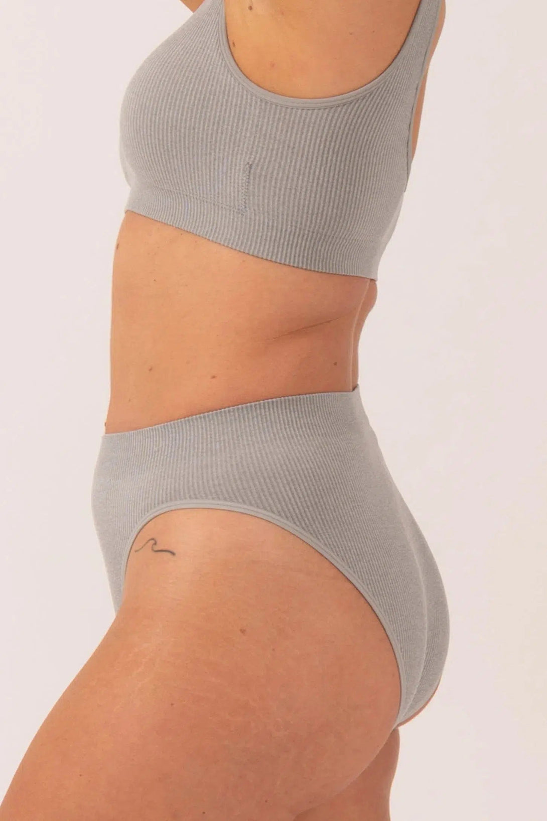 Rib Seam Free High Waist Bikini Briefs - Grey-Activewear-Exoticathletica