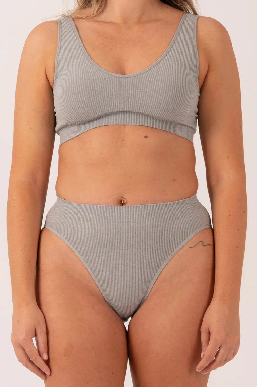 Rib Seam Free High Waist Bikini Briefs - Grey-Activewear-Exoticathletica