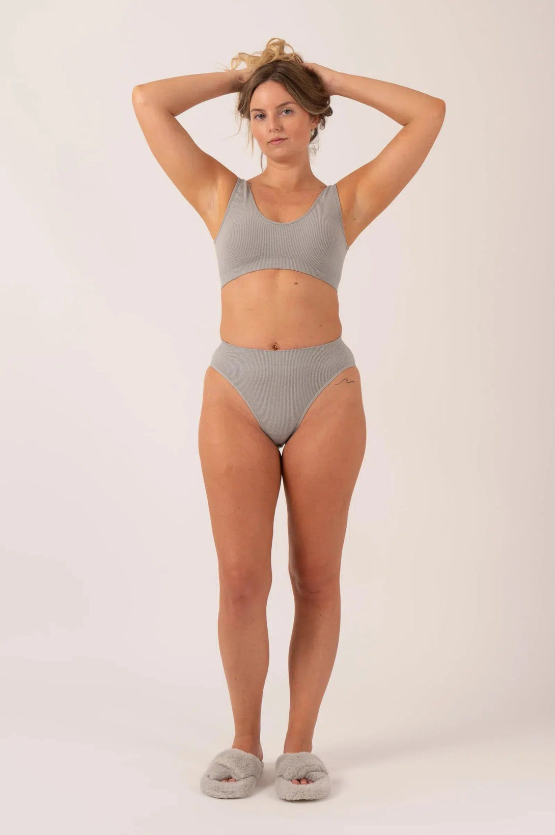 Rib Seam Free High Waist Bikini Briefs - Grey-Activewear-Exoticathletica