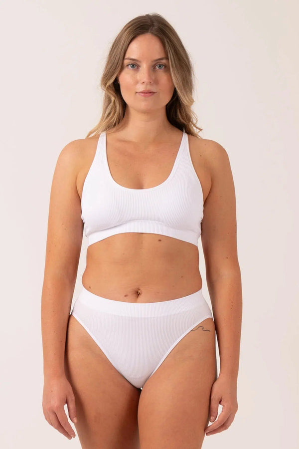 Rib Seam Free High Waist Bikini Briefs - White-Activewear-Exoticathletica