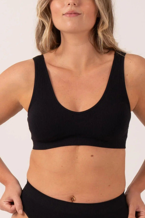 Rib Seam Free Plunge Bralette - Black-9358328298991-Activewear-Exoticathletica