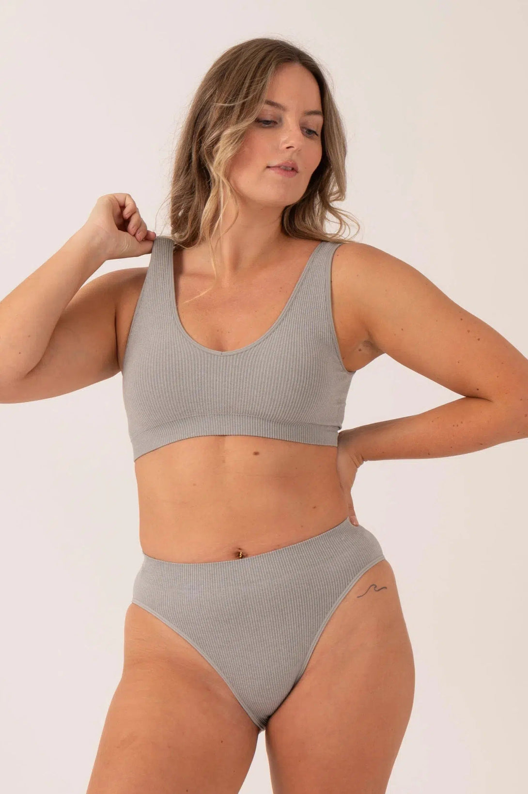 Rib Seam Free Plunge Bralette - Grey-9358328298946-Activewear-Exoticathletica