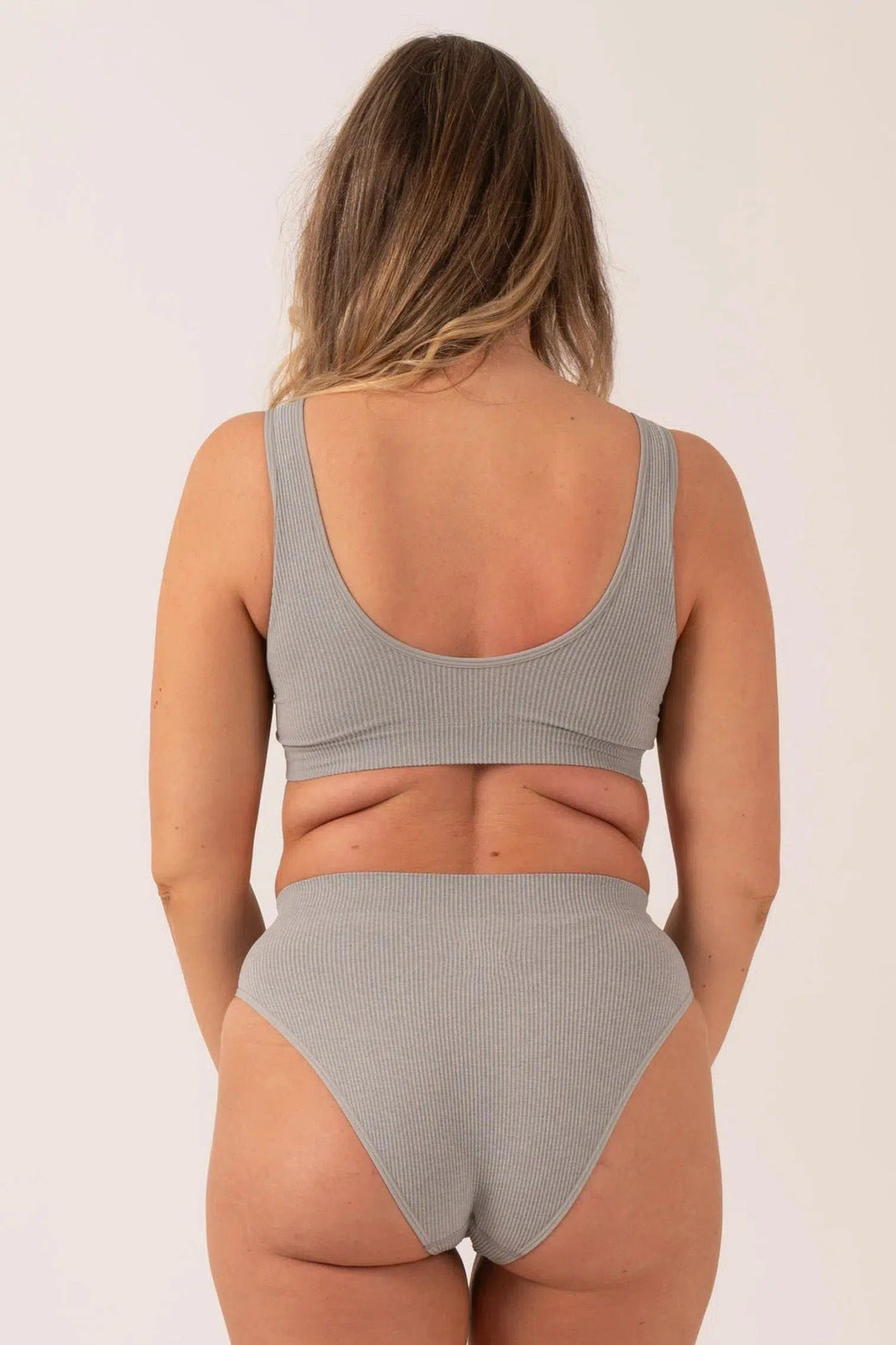 Rib Seam Free Plunge Bralette - Grey-Activewear-Exoticathletica