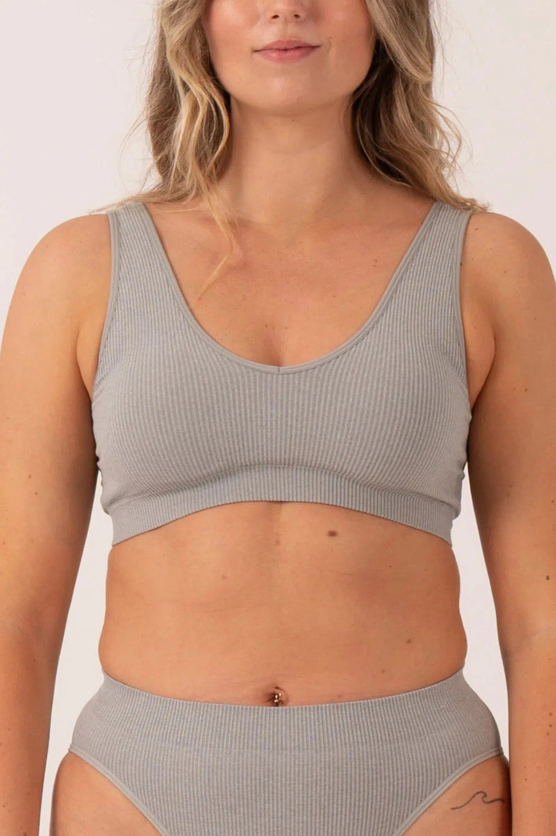 Rib Seam Free Plunge Bralette - Grey-Activewear-Exoticathletica