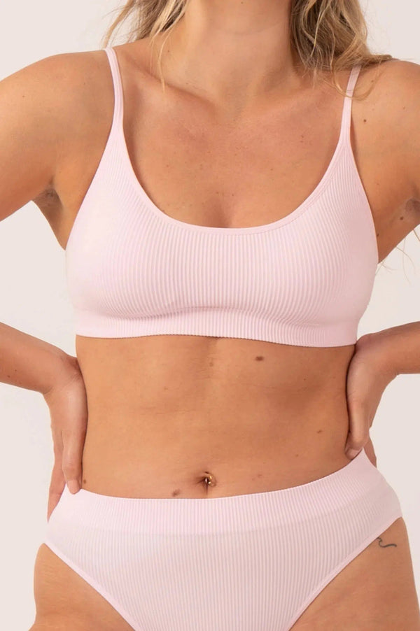 Rib Seam Free Strappy Bralette - Pastel Pink-Activewear-Exoticathletica