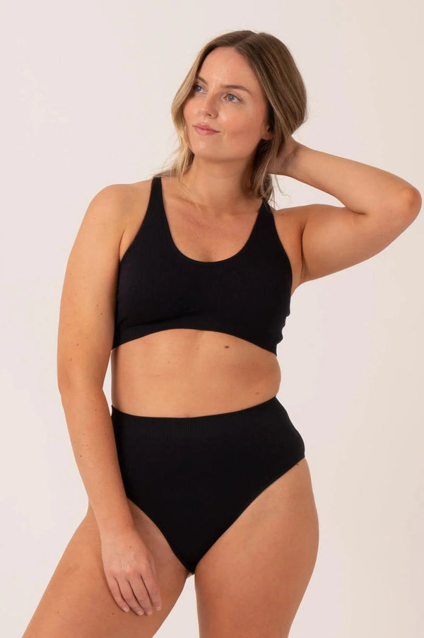 Rib Seam Free Strappy Cross Over Bralette - Black-Activewear-Exoticathletica