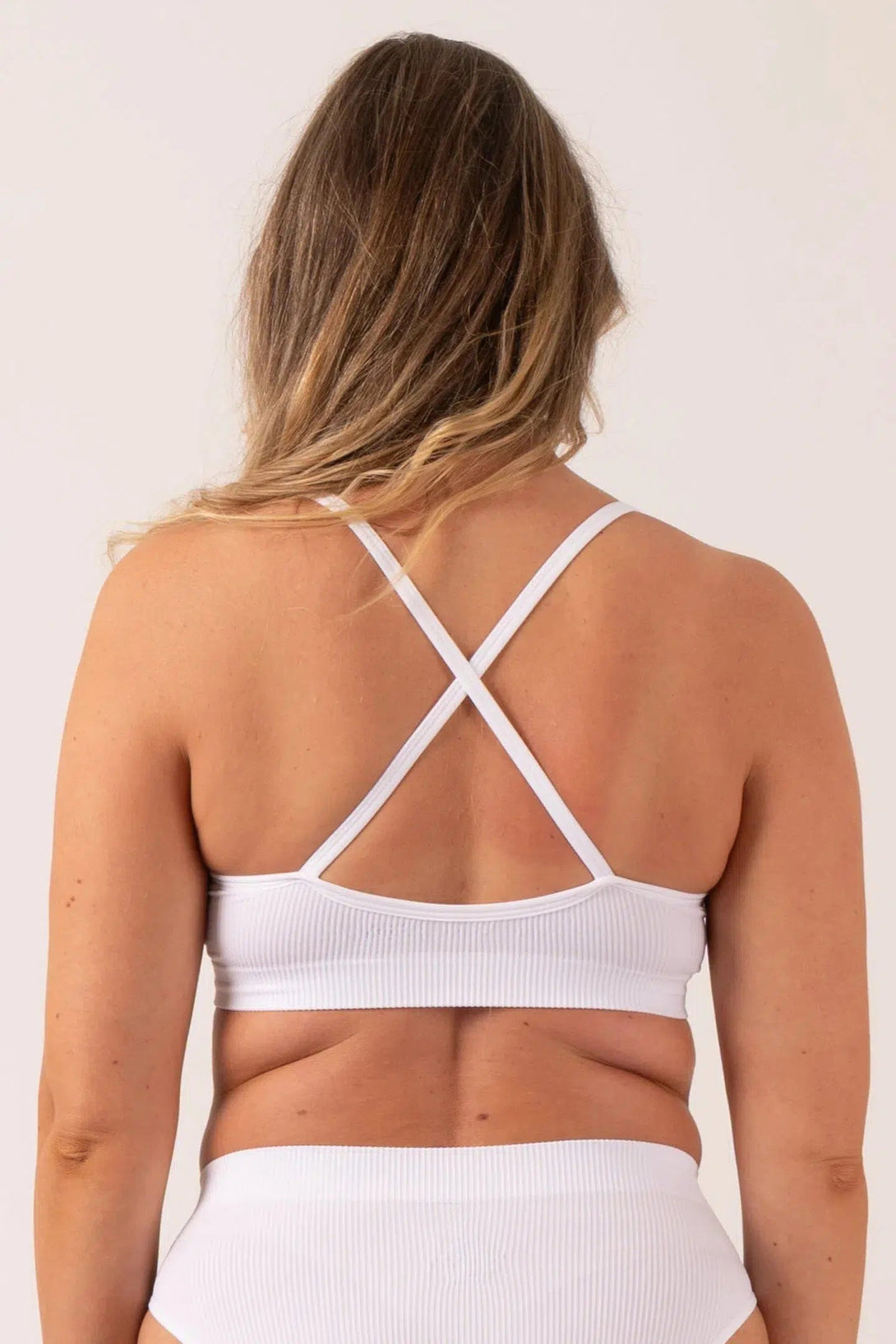 Rib Seam Free Strappy Cross Over Bralette - White-Activewear-Exoticathletica