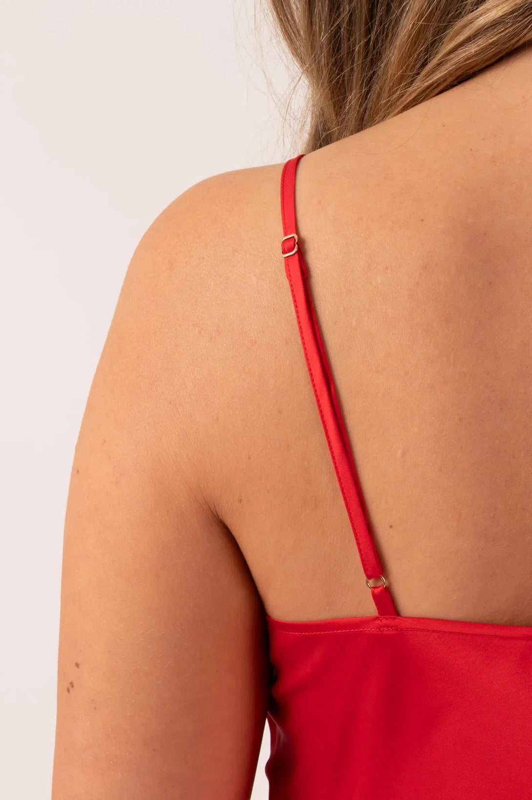 Satin Lace Trim Cami - Red-Activewear-Exoticathletica