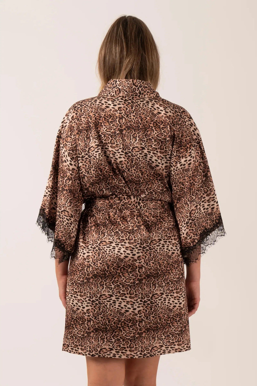 Satin Lace Trim Kimono Robe - Natural Primal Animal-Activewear-Exoticathletica