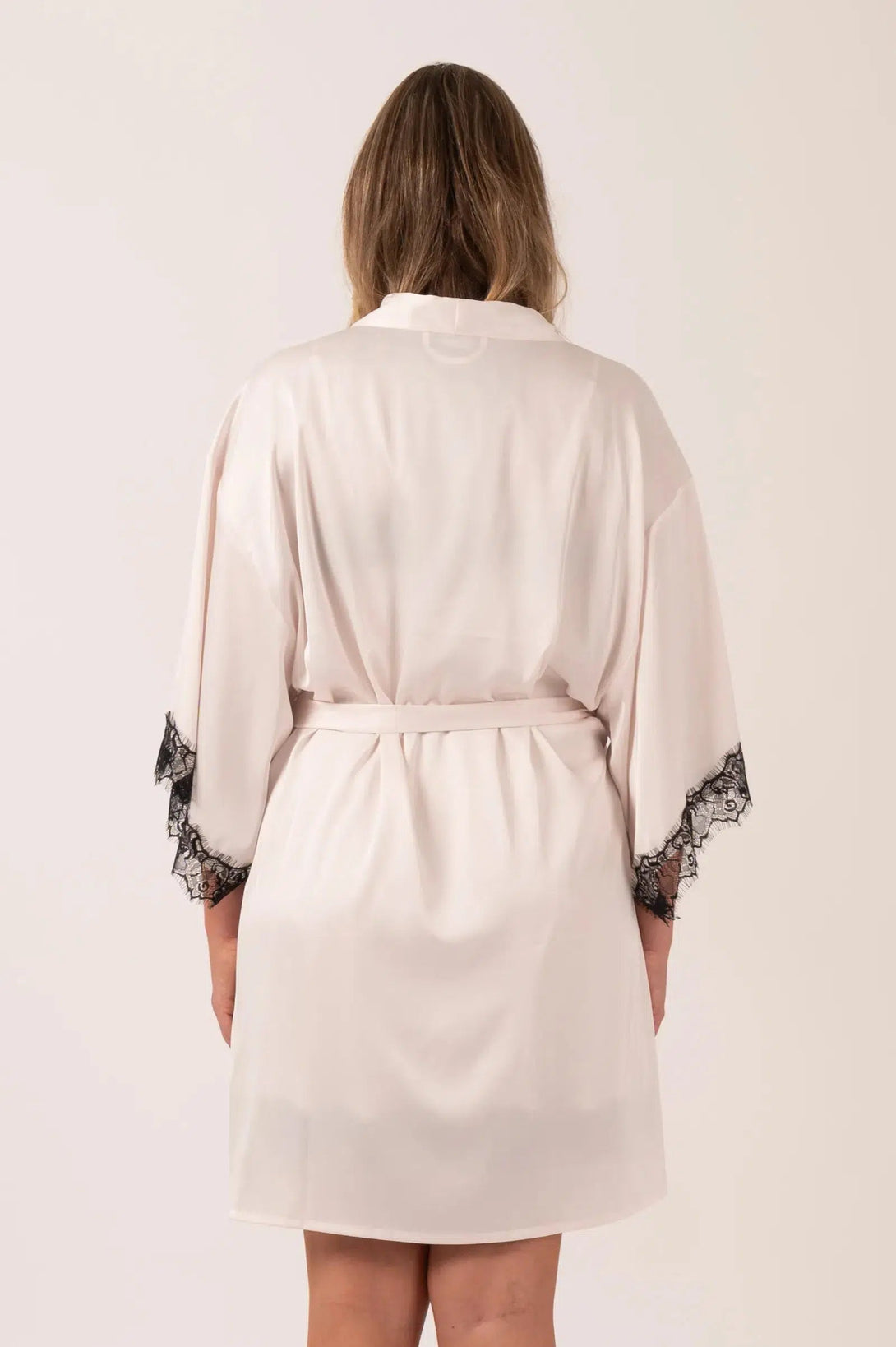 Satin Lace Trim Kimono Robe - Nude-Activewear-Exoticathletica