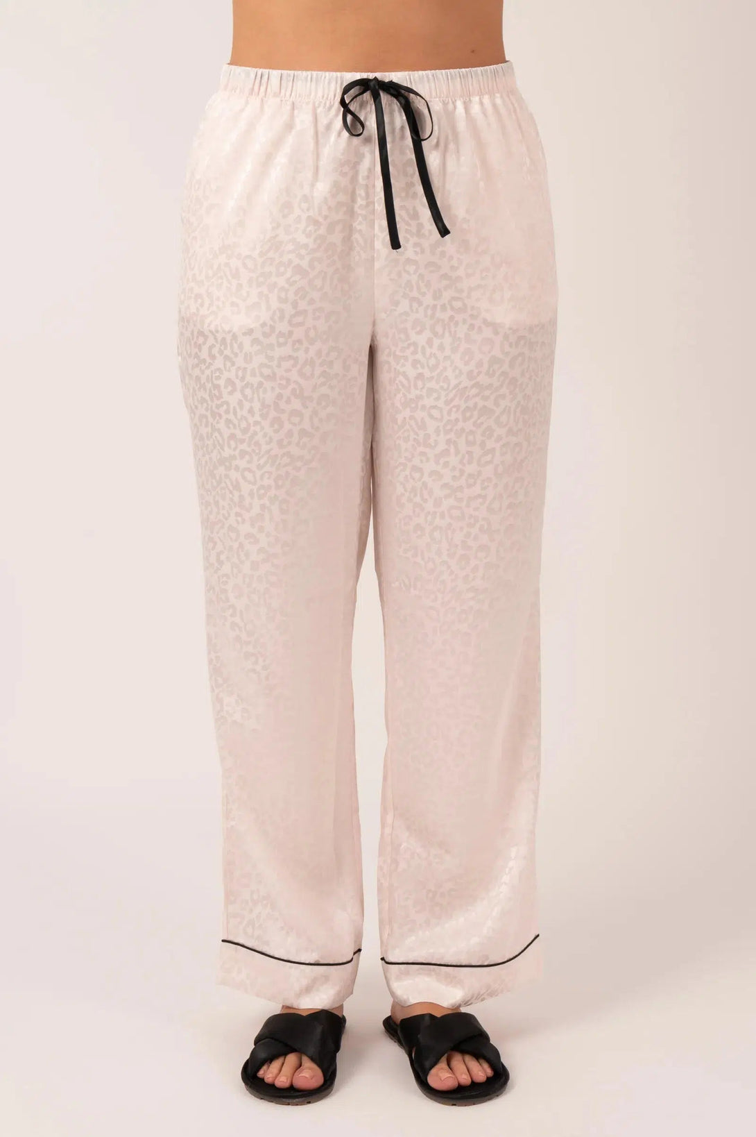 Satin Long Sleeve Buttons Shirt & Pants Pyjama Set - Nude Leopard Jacquard-Activewear-Exoticathletica