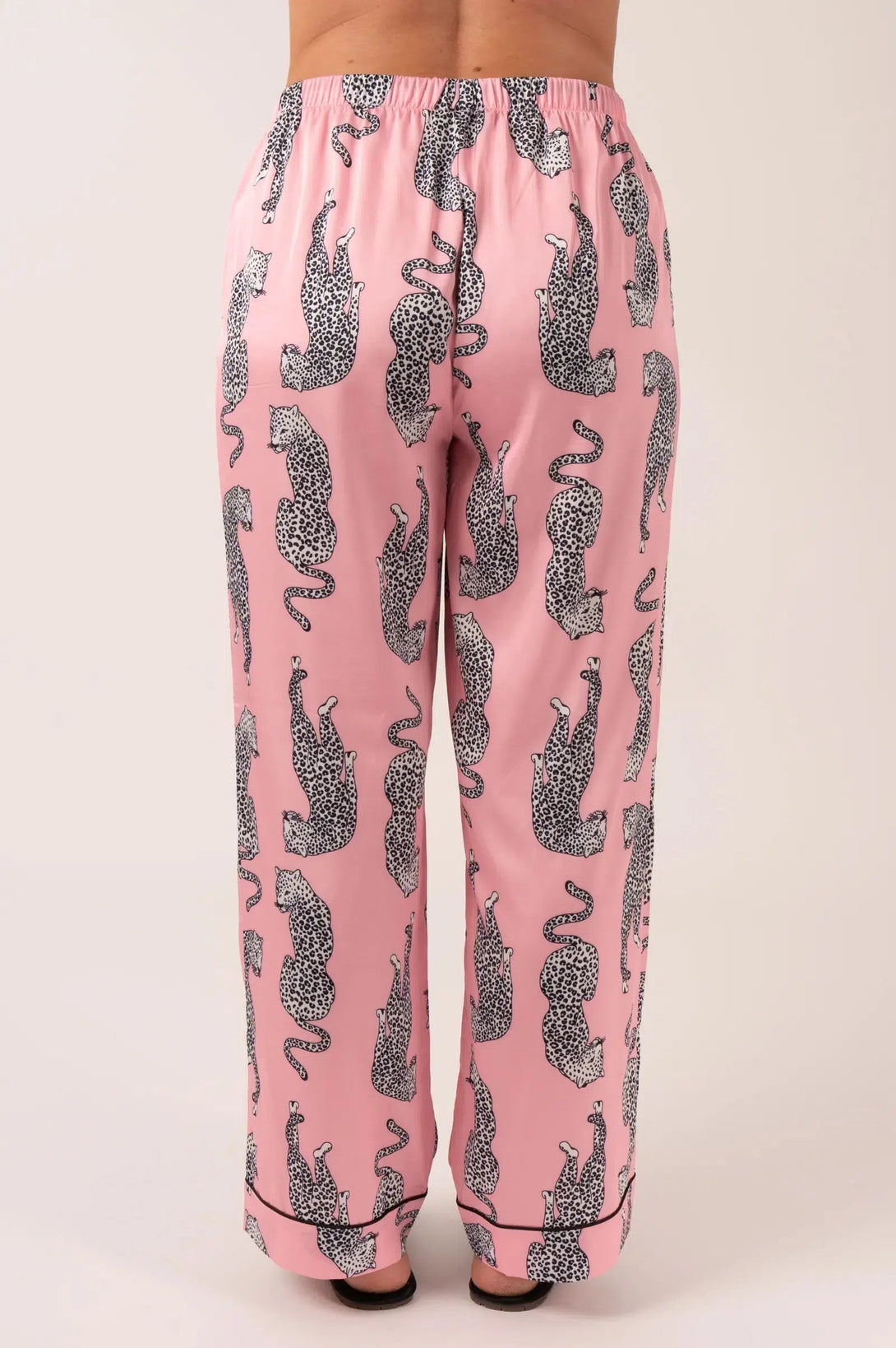 Satin Long Sleeve Buttons Shirt & Pants Pyjama Set - Pink Leopard-Activewear-Exoticathletica