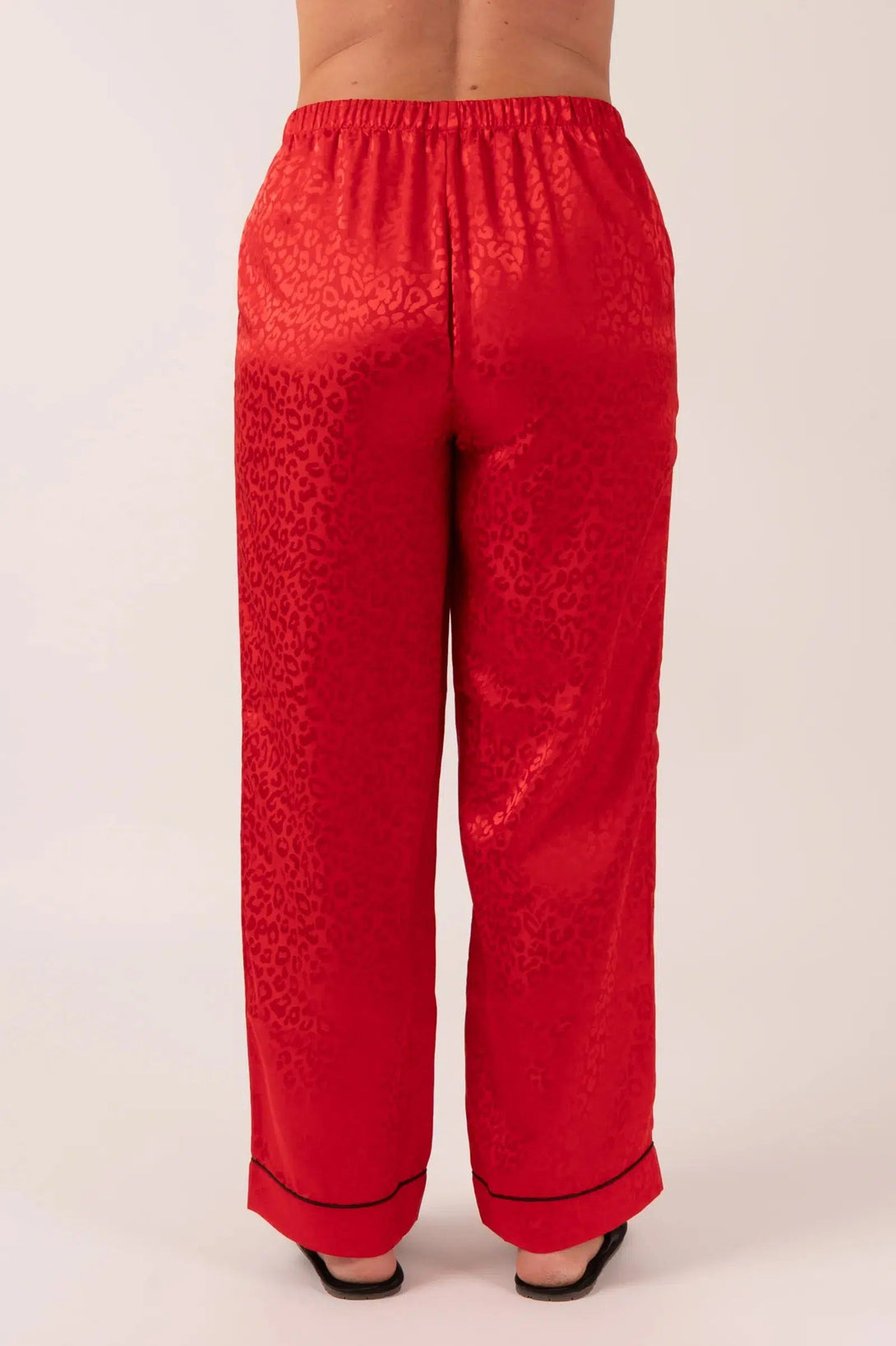 Satin Long Sleeve Buttons Shirt & Pants Pyjama Set - Red Leopard Jacquard-Activewear-Exoticathletica