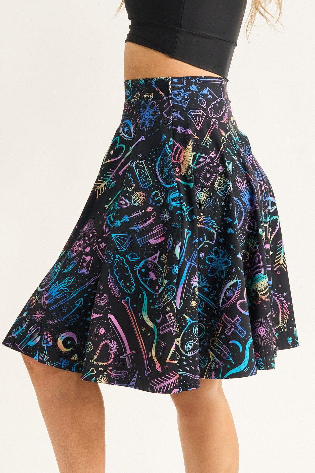 Scratchboard Spellz Silky - Narrow Waisted Midi Skater Skirt W/ Pockets-Activewear-Exoticathletica