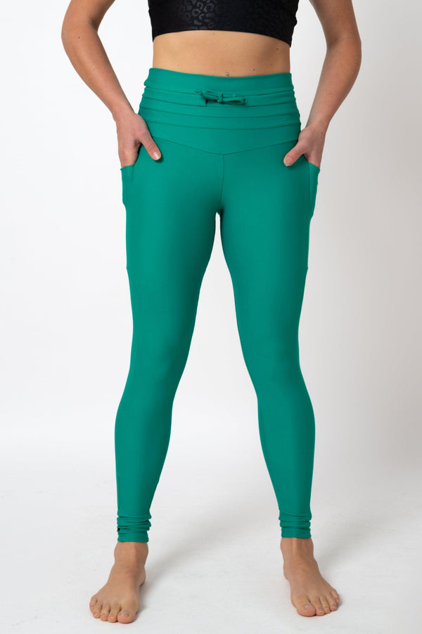 Seafoam Green Performance - Panel Pocket Drawstring High Waisted Leggings-Activewear-Exoticathletica