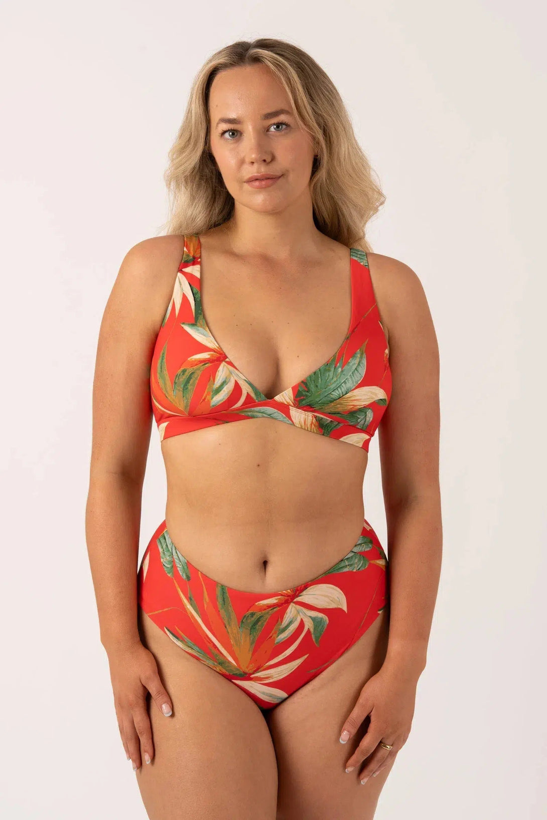 Silky Built Up Deep V Triangle Bikini Top - Flame Tropico-Activewear-Exoticathletica