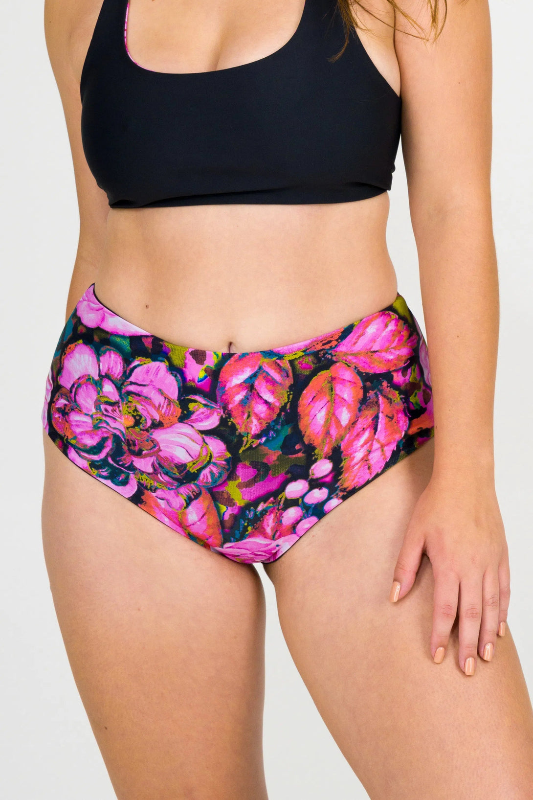 Silky High Waisted Extra Coverage Bikini Bottoms - Bloom Bloom-Activewear-Exoticathletica