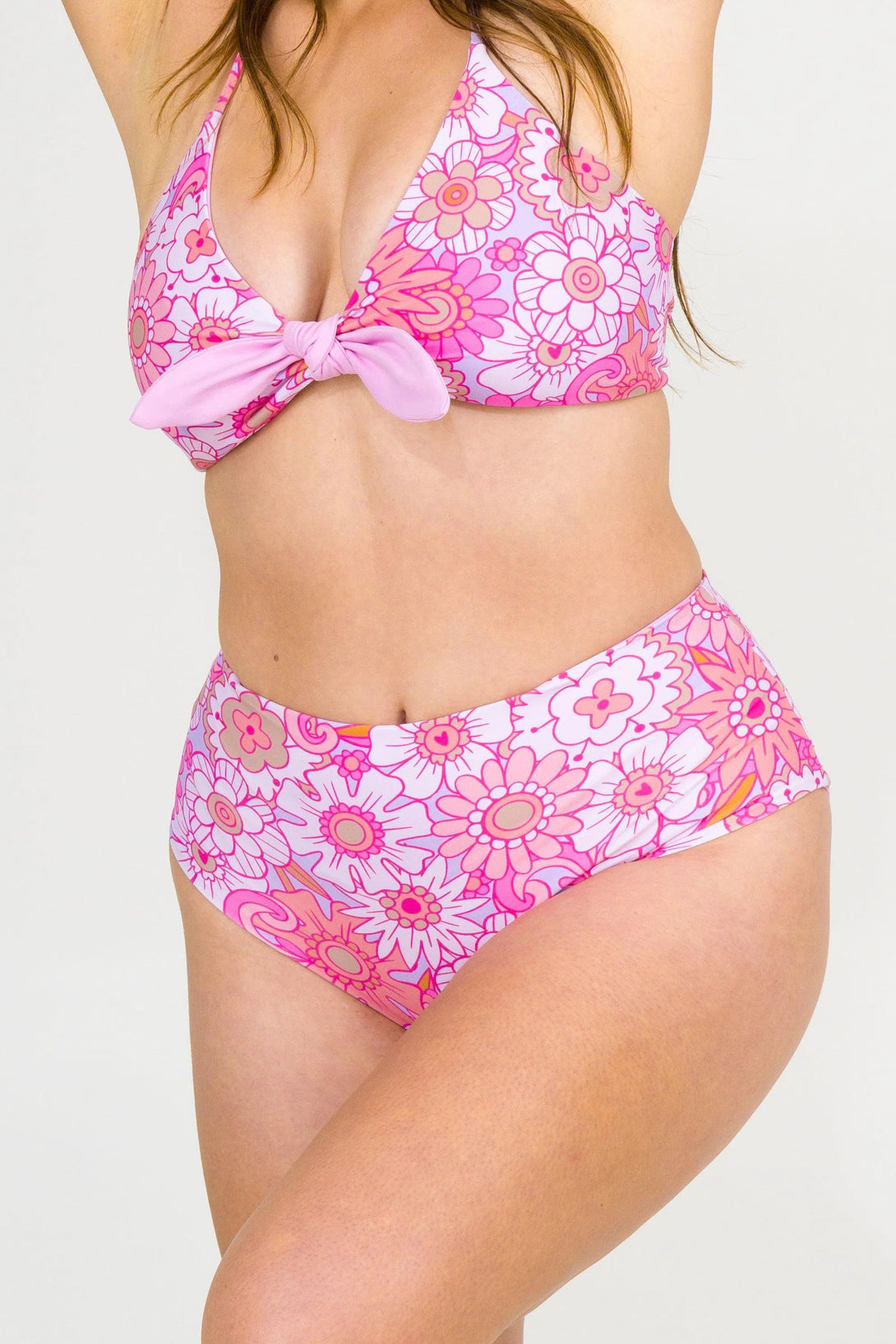 Silky High Waisted Extra Coverage Bikini Bottoms - Serendipity Pink-Activewear-Exoticathletica