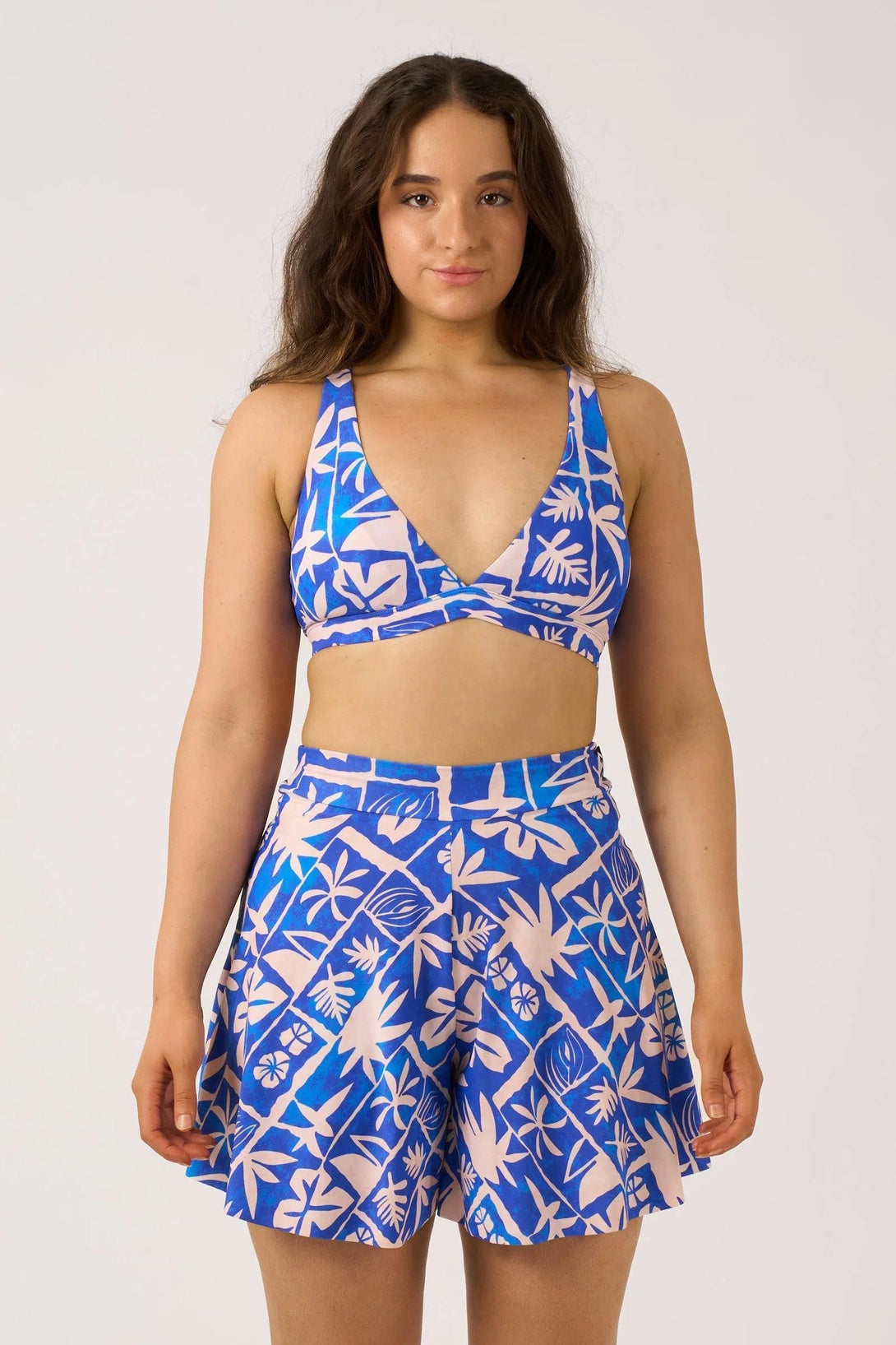 Silky Mini Palazzo Short - Blue Tiki-Activewear-Exoticathletica