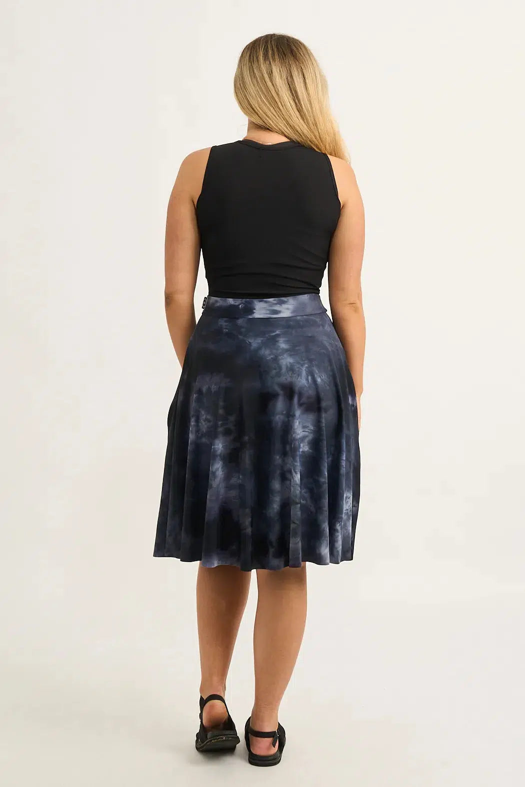 Silky Narrow Waisted Midi Skater Skirt W/ Pockets - Dark And Moody-9358328333197-Activewear-Exoticathletica