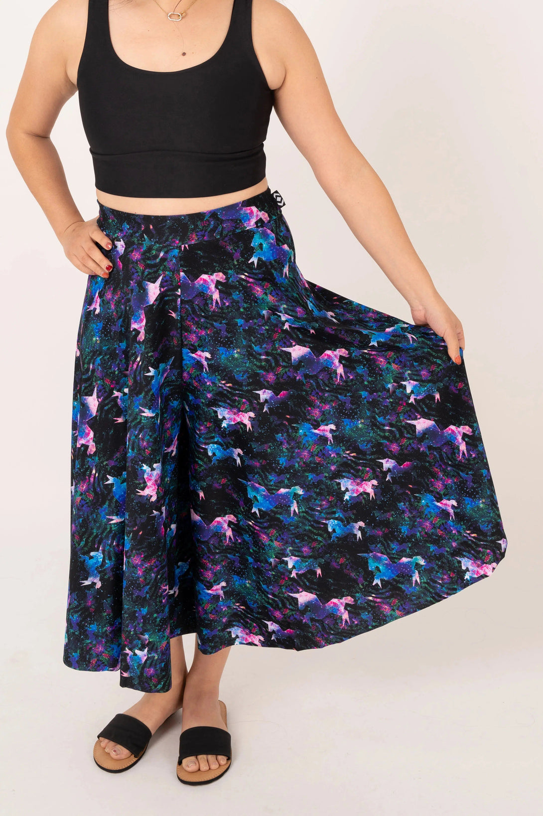 Silky Palazzo Culotte - Galactic Goddess-Activewear-Exoticathletica