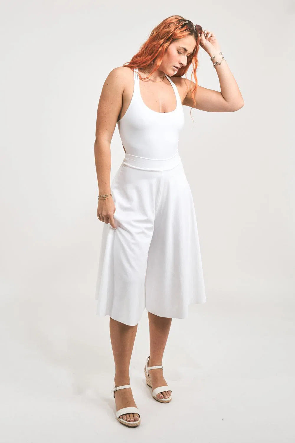 Silky Palazzo Culotte - White-Activewear-Exoticathletica