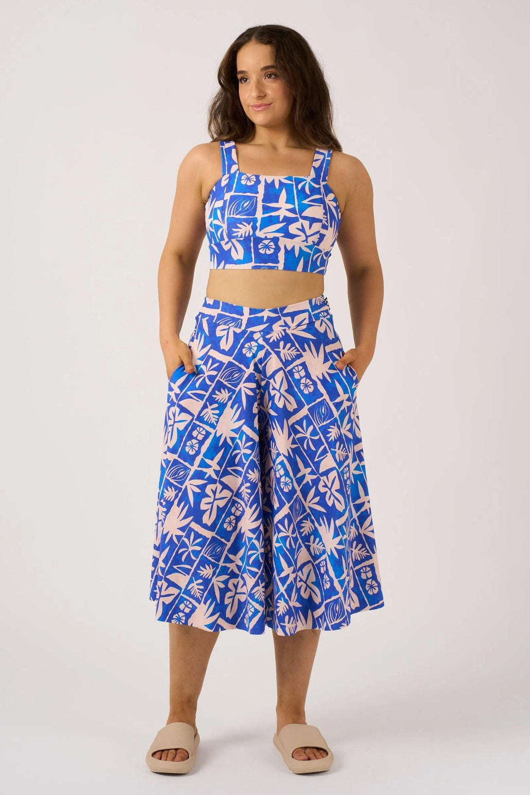 Silky Palazzo Culotte With Pocket - Blue Tiki-9358328379973-Activewear-Exoticathletica