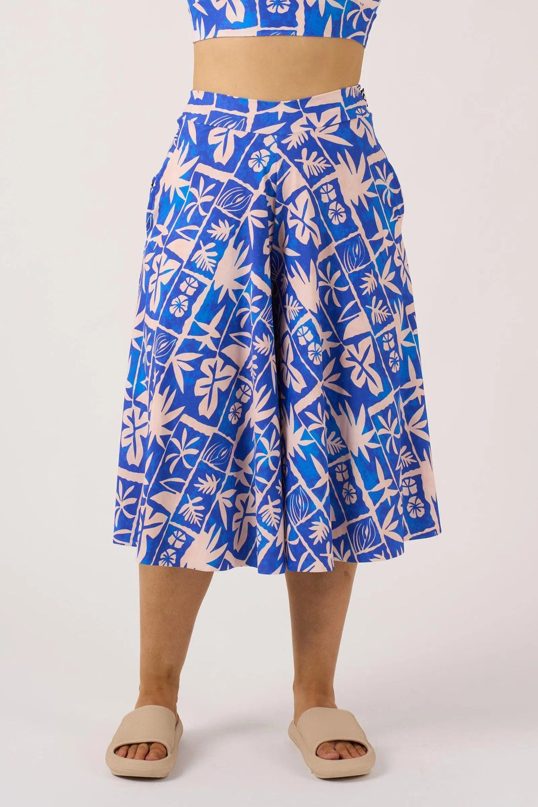 Silky Palazzo Culotte With Pocket - Blue Tiki-Activewear-Exoticathletica