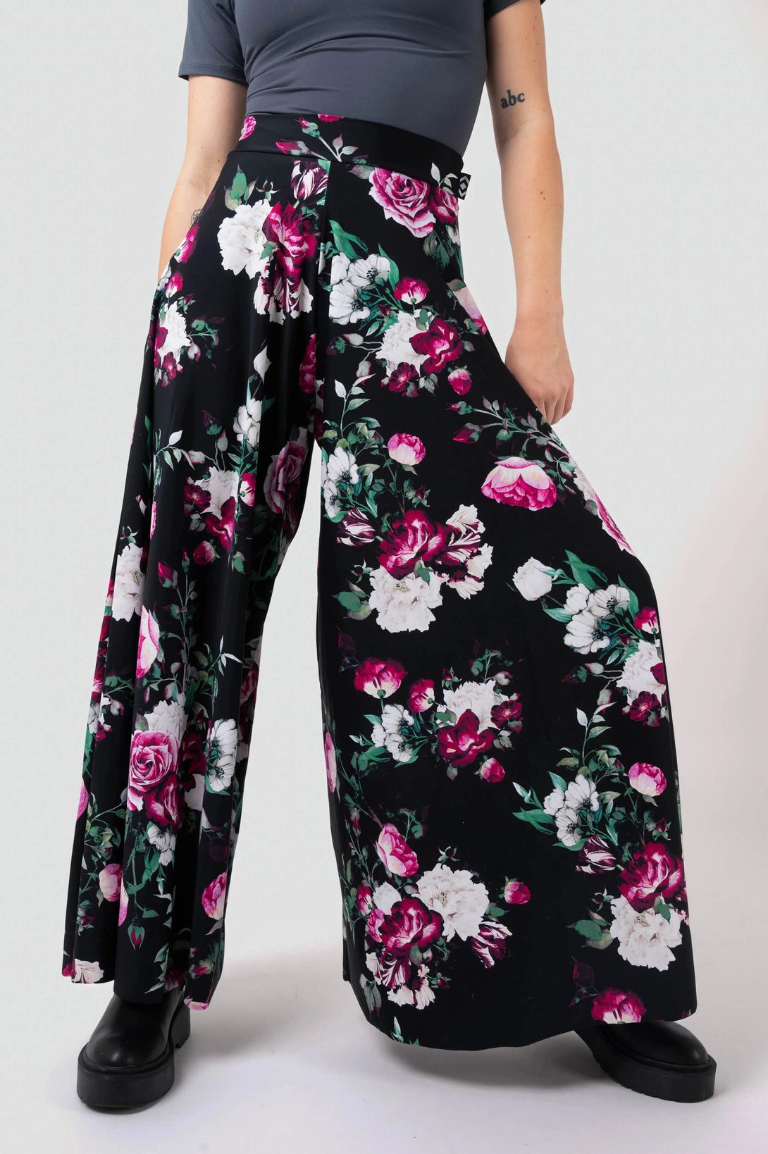 Silky Palazzo Pant - Enchanted Black-Activewear-Exoticathletica