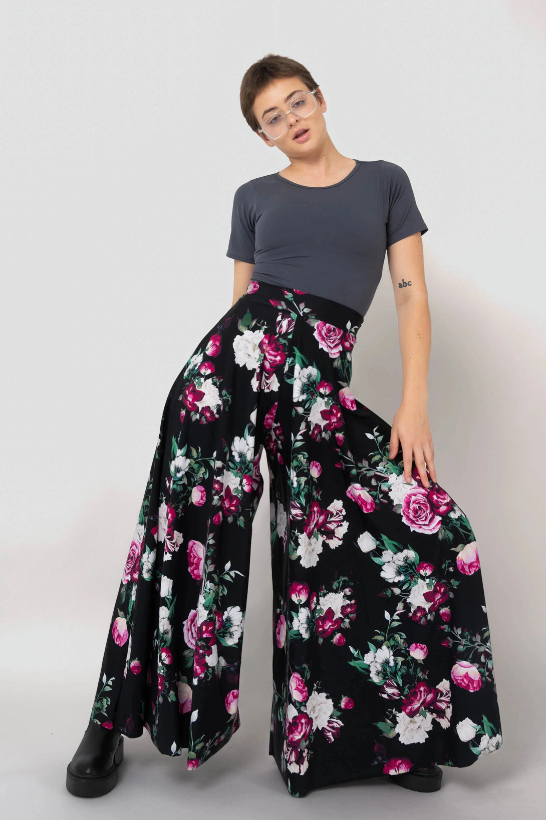 Silky Palazzo Pant - Enchanted Black-Activewear-Exoticathletica