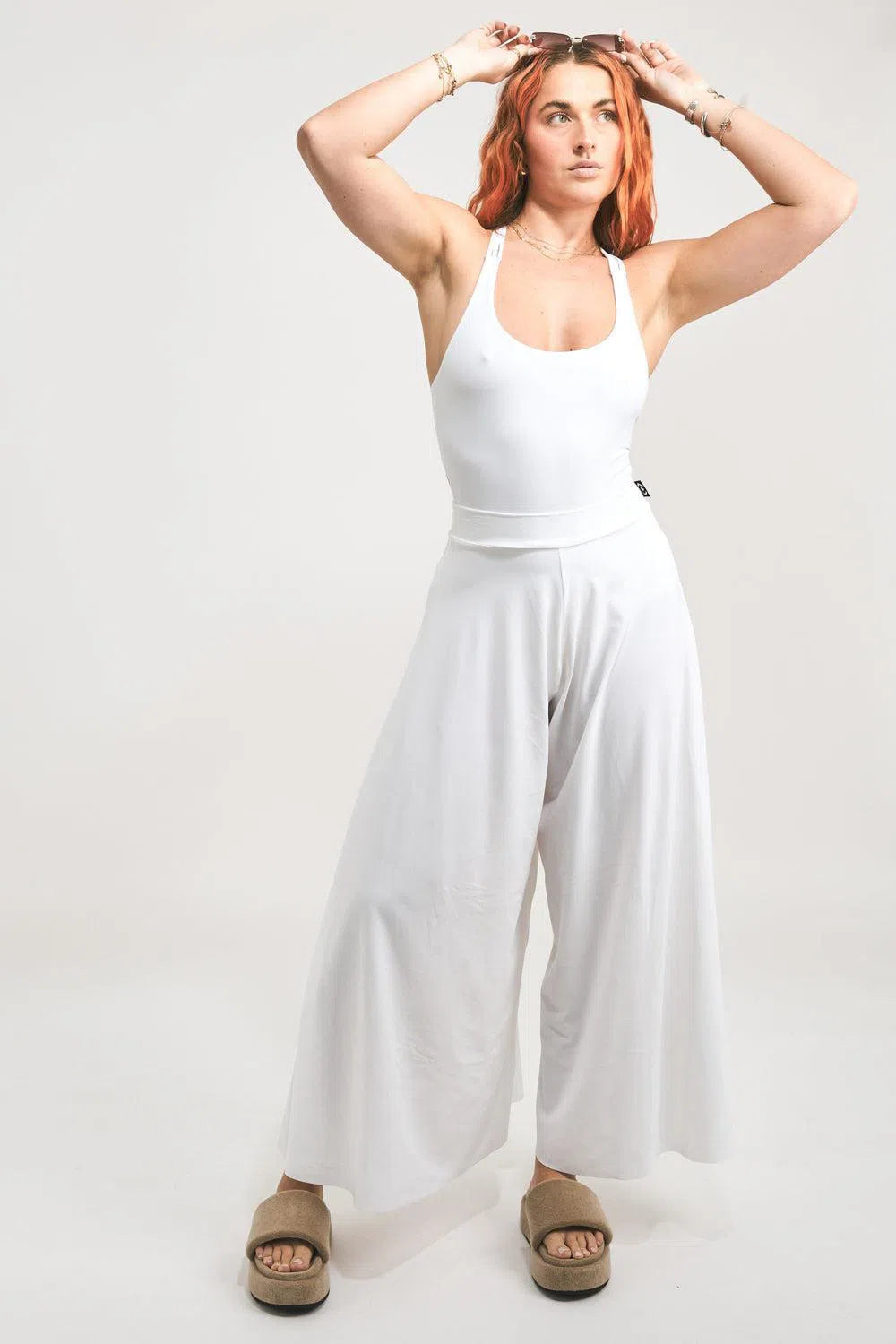 Silky Palazzo Pant - White-Activewear-Exoticathletica