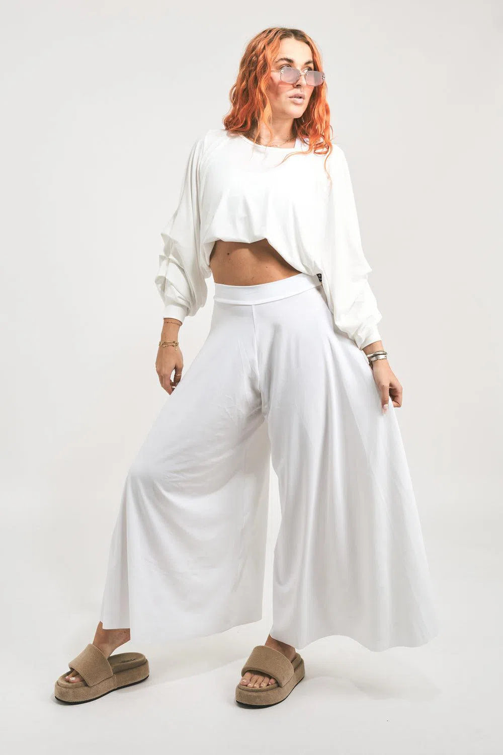 Silky Palazzo Pant - White-Activewear-Exoticathletica