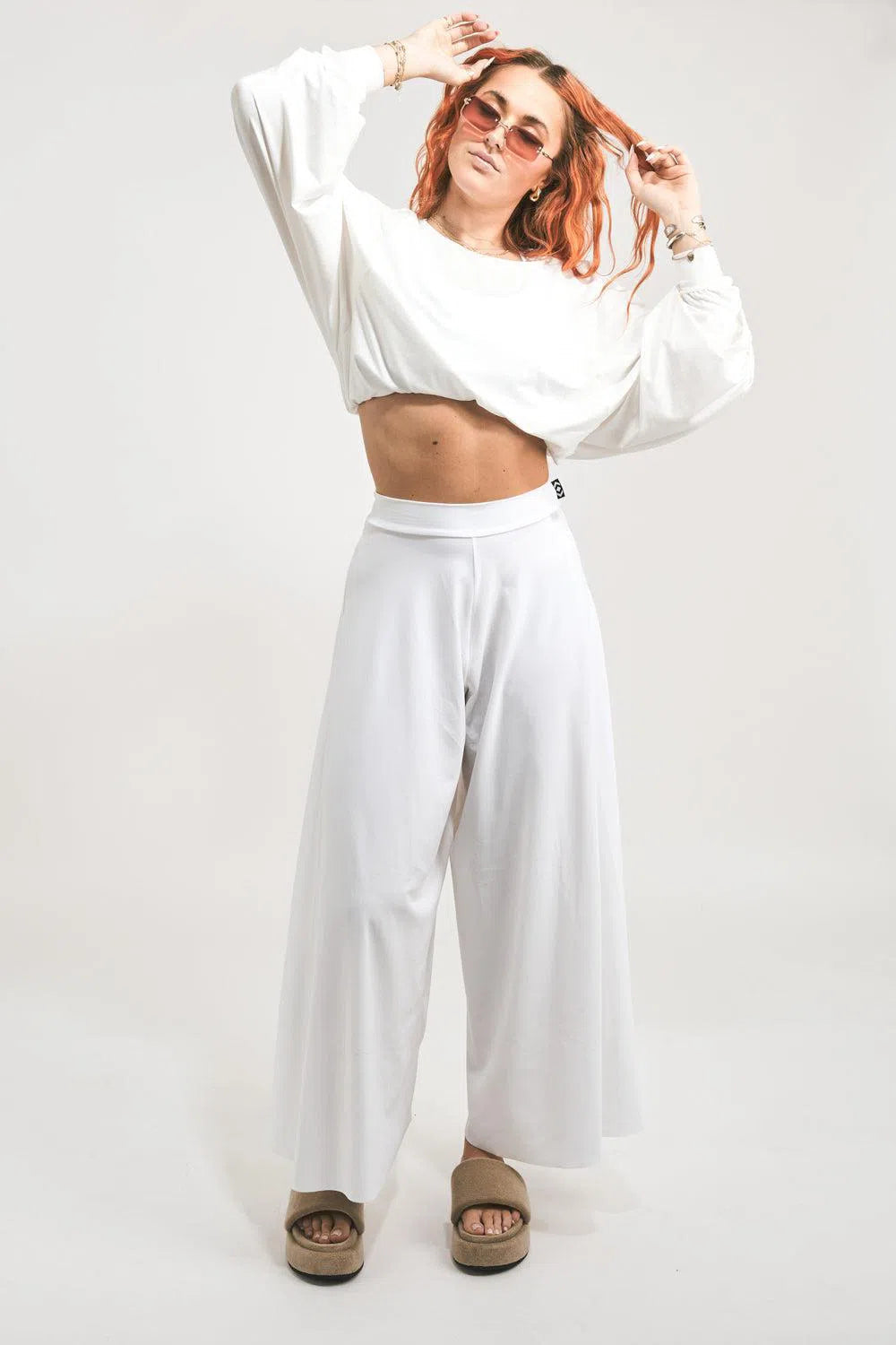 Silky Palazzo Pant - White-Activewear-Exoticathletica