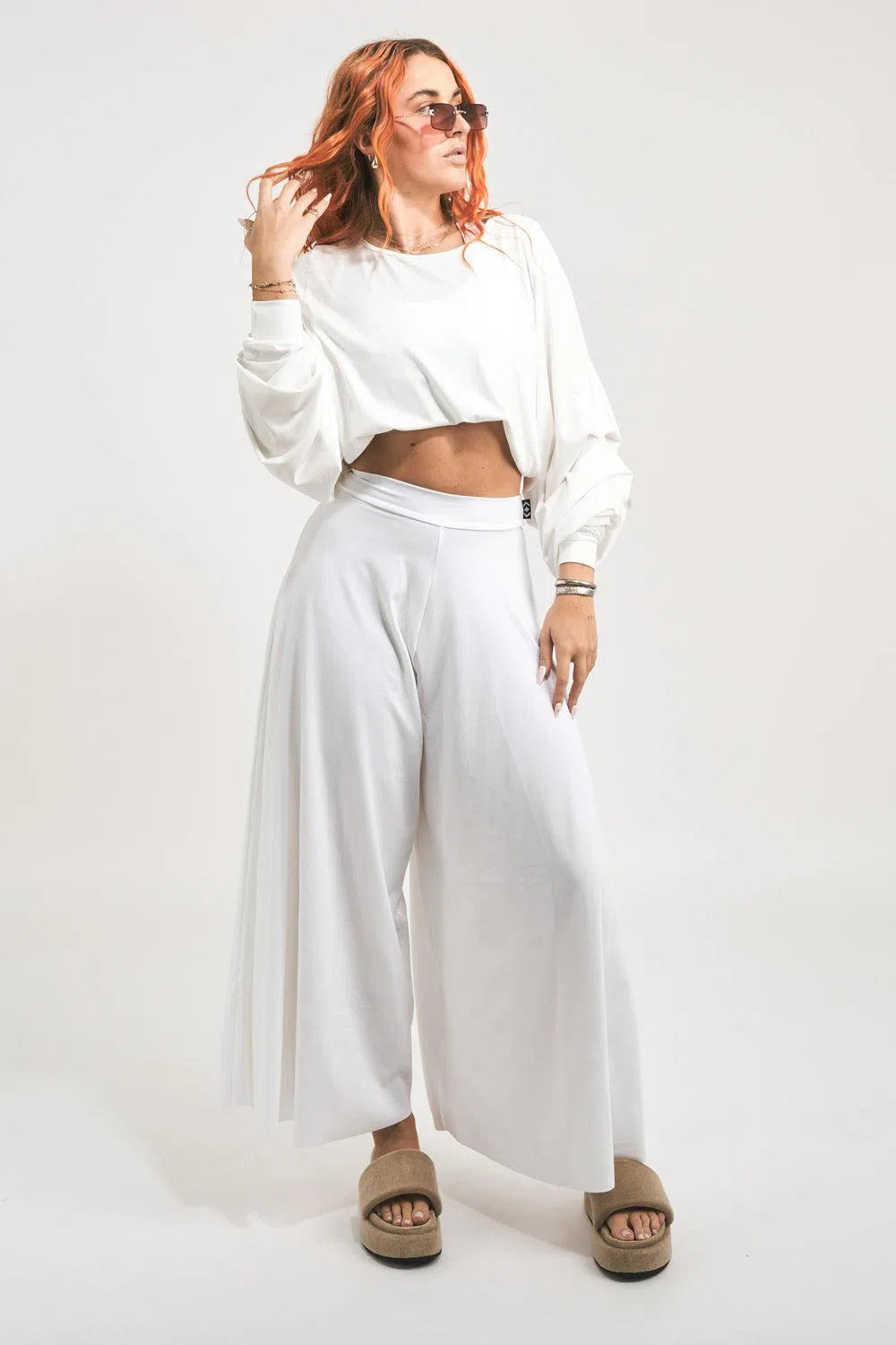 Silky Palazzo Pant - White-Activewear-Exoticathletica