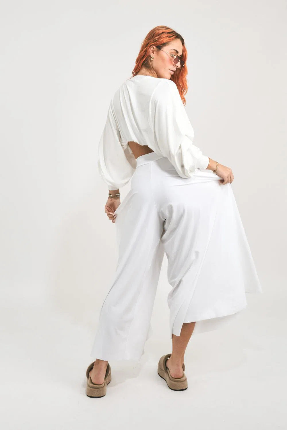 Silky Palazzo Pant - White-Activewear-Exoticathletica