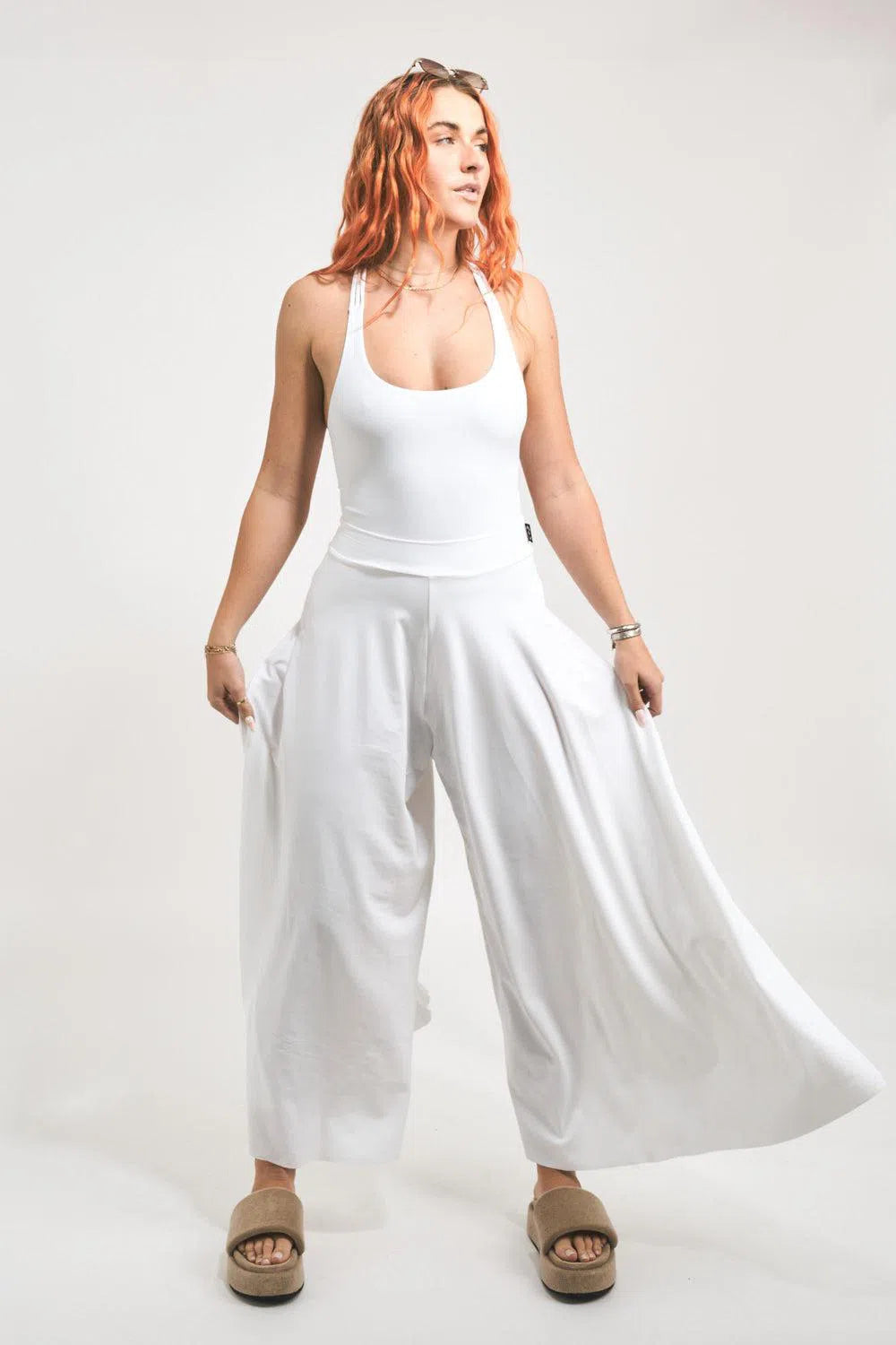 Silky Palazzo Pant - White-Activewear-Exoticathletica