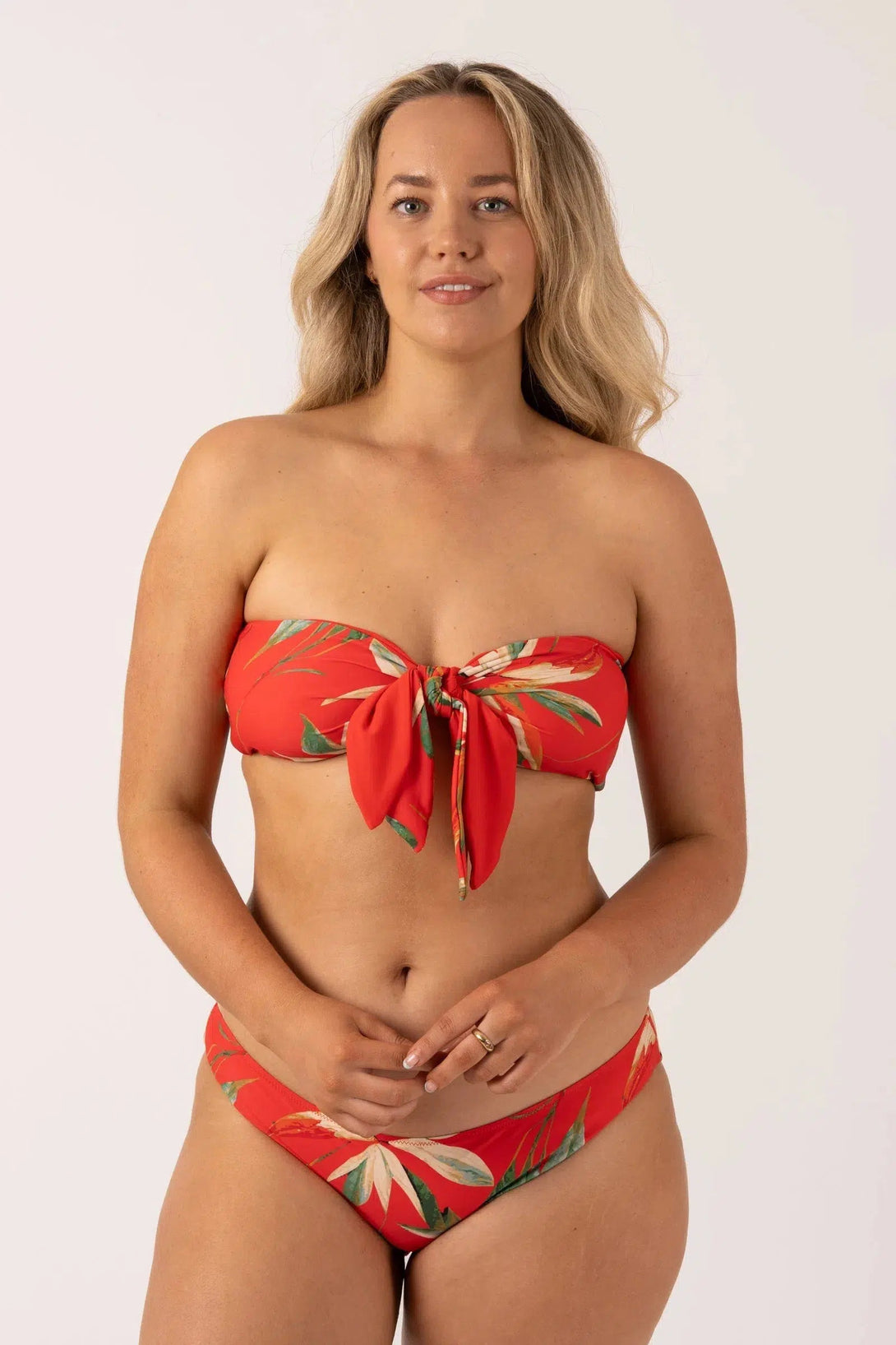 Silky Reversible Bandeau Bow Bikini Top - Flame Tropico-Activewear-Exoticathletica