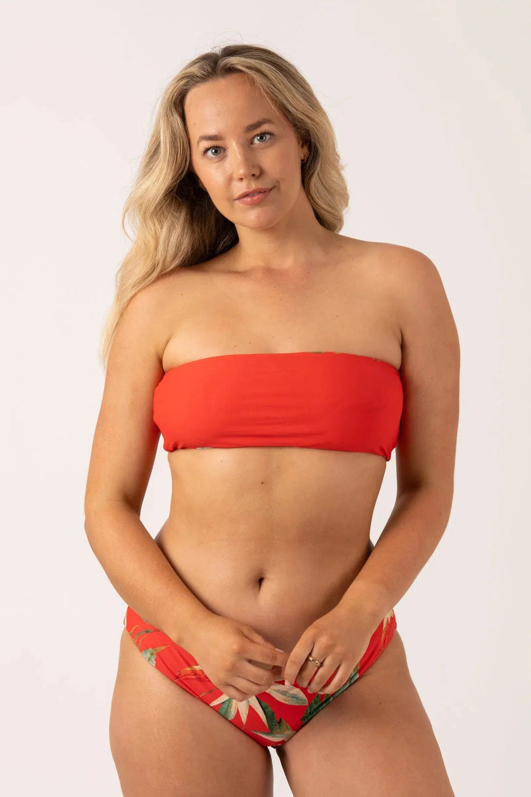 Silky Reversible Bandeau Bow Bikini Top - Flame Tropico-Activewear-Exoticathletica