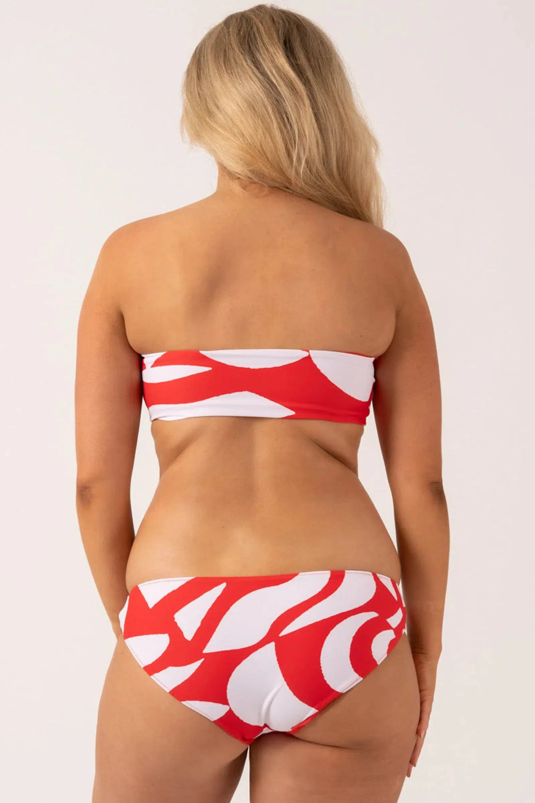 Silky Reversible Bandeau Bow Bikini Top - Red Geo Waves-Activewear-Exoticathletica