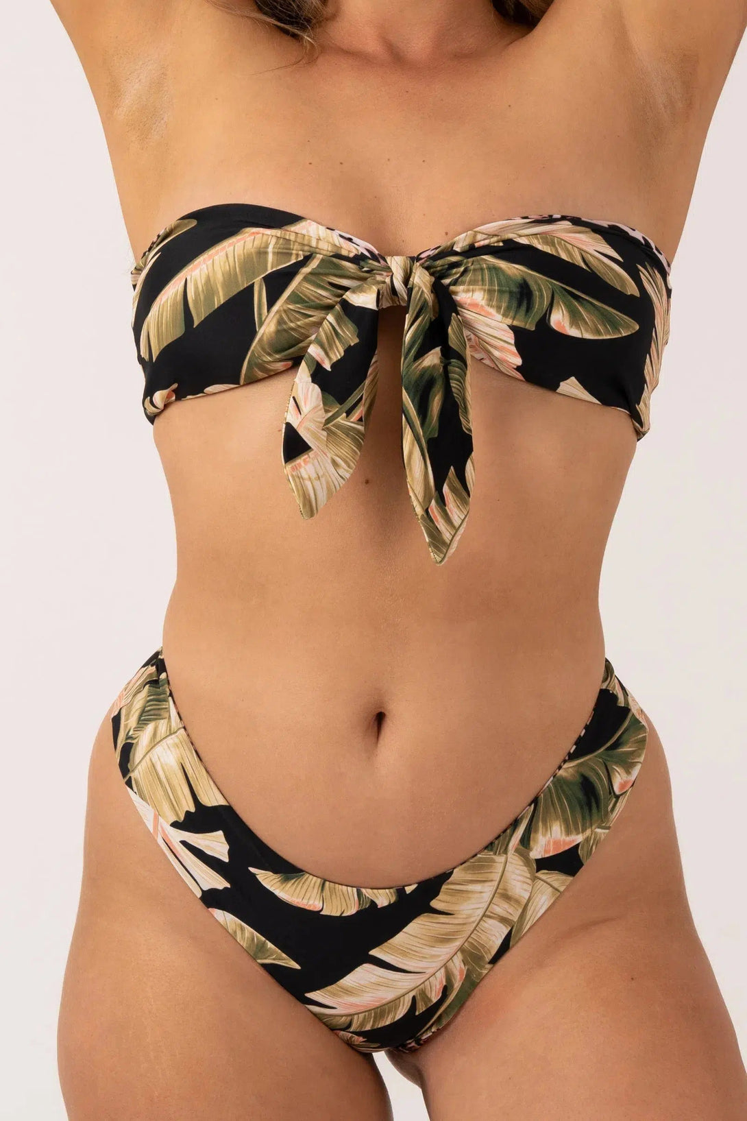 Silky Reversible Brazillian Cheeky Cut Bikini Bottom - Black Tropical Leaf-Activewear-Exoticathletica