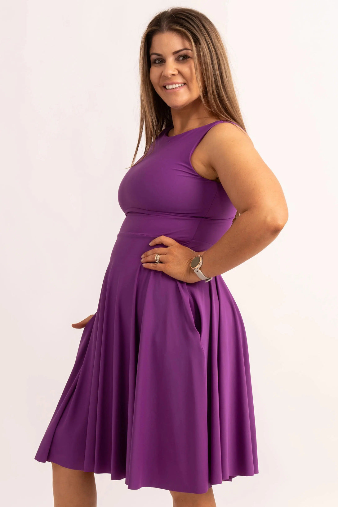 Silky Reversible Comfort Crop Midi Dress W/ Pockets - Purple-Activewear-Exoticathletica