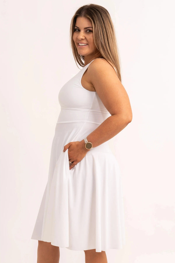 Silky Reversible Comfort Crop Midi Dress W/ Pockets - White-9358328333791-Activewear-Exoticathletica